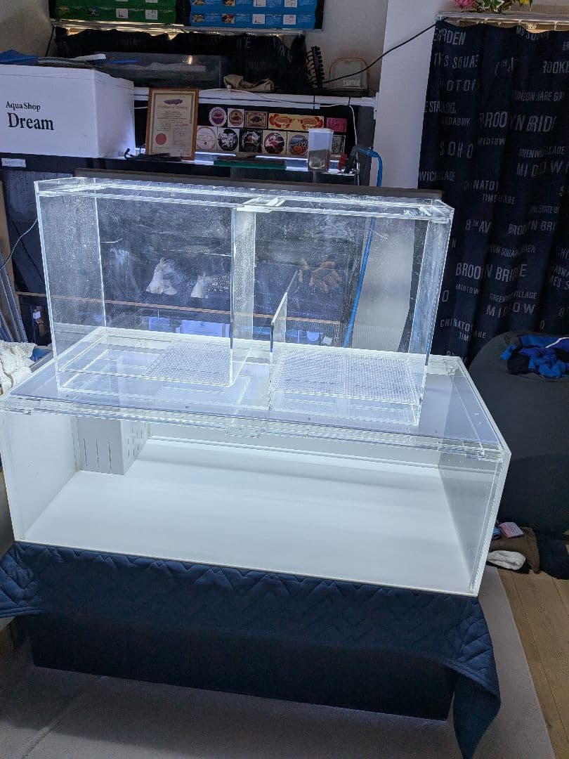 アクリル水槽 1200-600-410 ぷぅ工房 上部フィルター付き 濾過槽付き