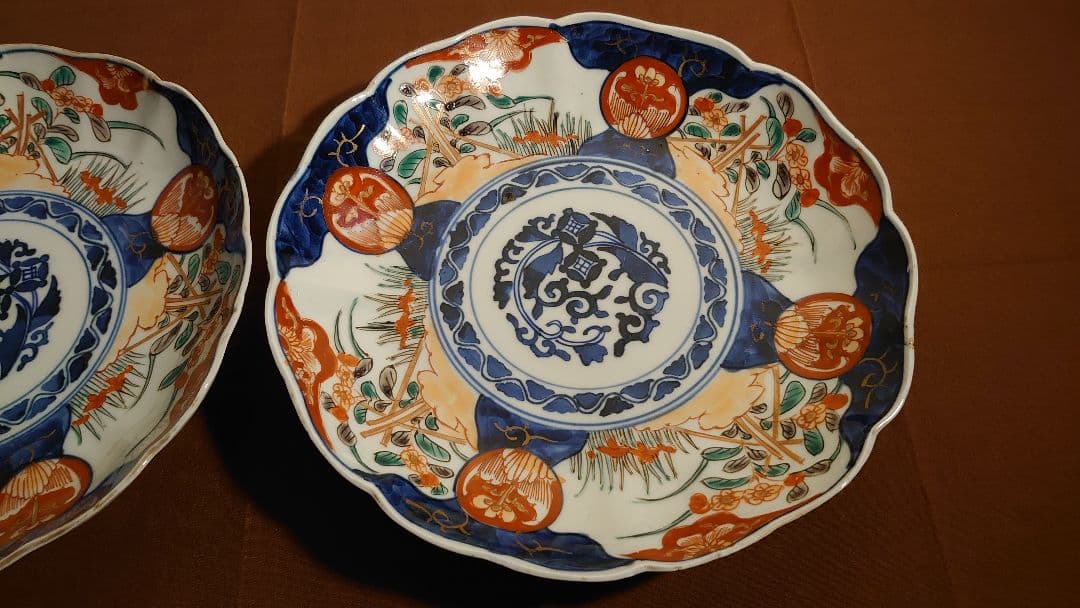 大聖寺伊万里　古伊万里　伊万里　色絵　金襴手　中皿　菓子皿　蔵出し　江戸期　２客