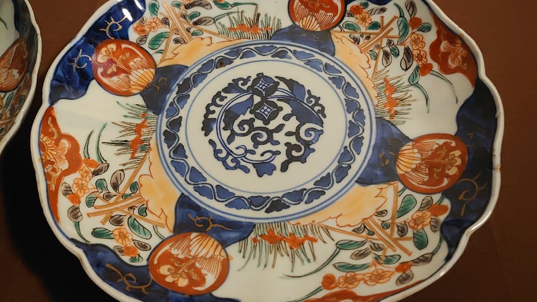 大聖寺伊万里　古伊万里　伊万里　色絵　金襴手　中皿　菓子皿　蔵出し　江戸期　２客