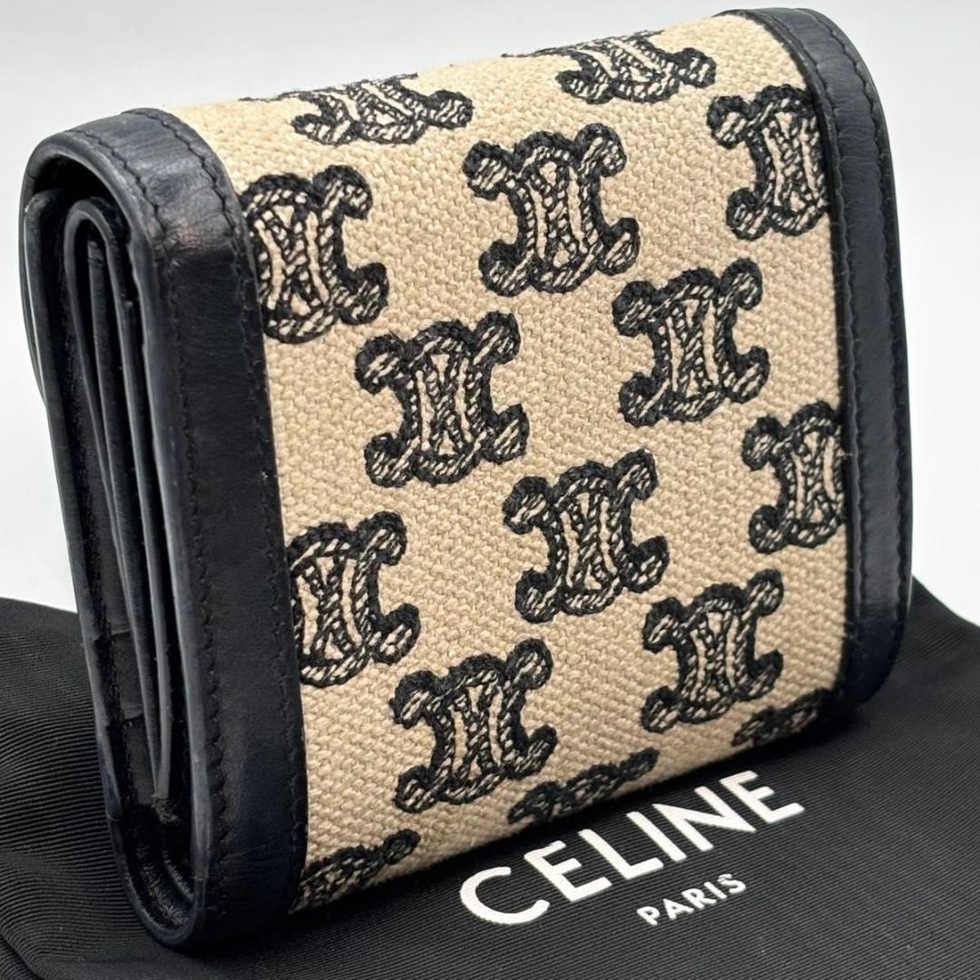 定価17万 セリーヌ 袋 トリオンフ キャンバス 三つ折り財布 エンブロイダリー