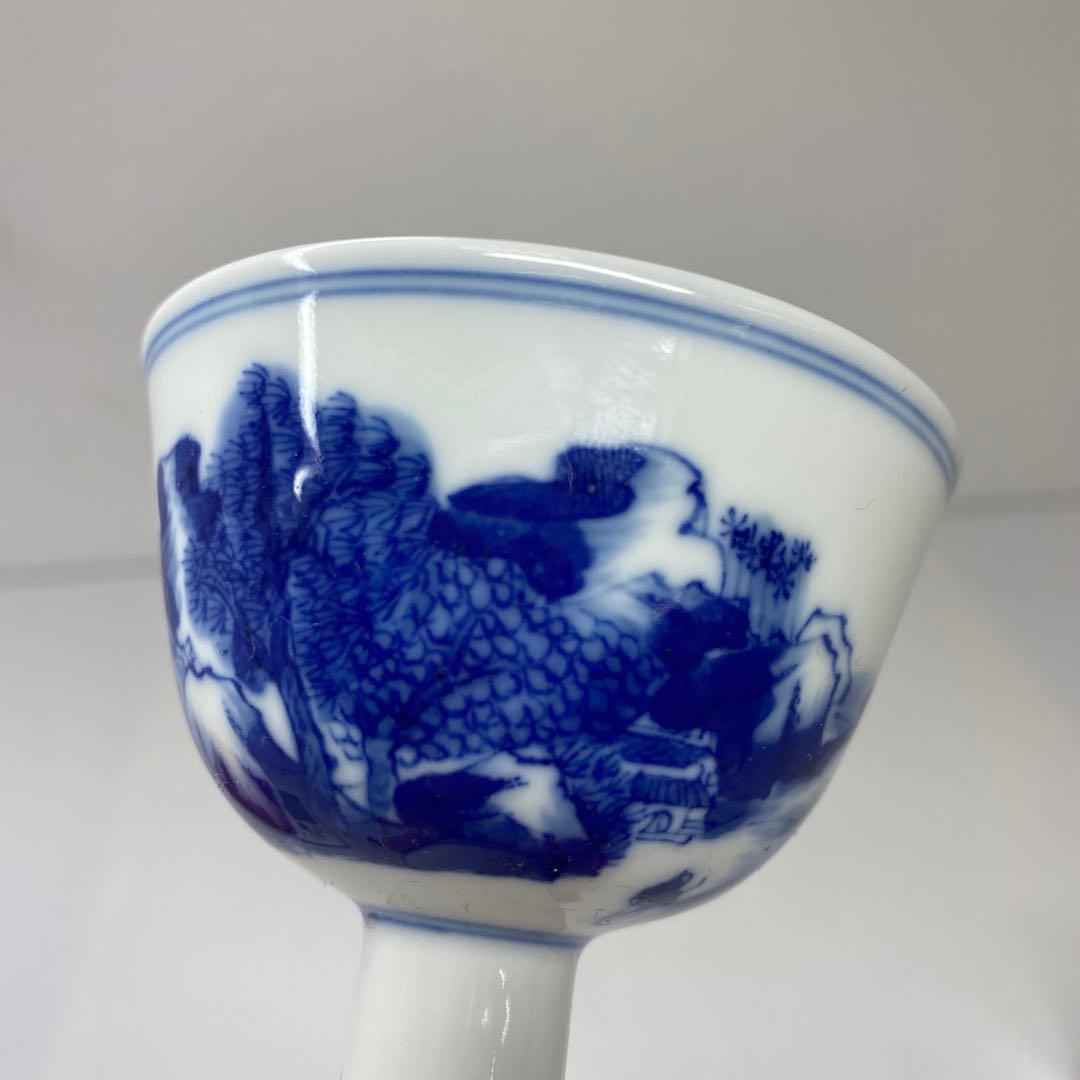 中国清時代　大清康熙年製　青花　馬上杯　タサオ　東さ7-0302☆2F