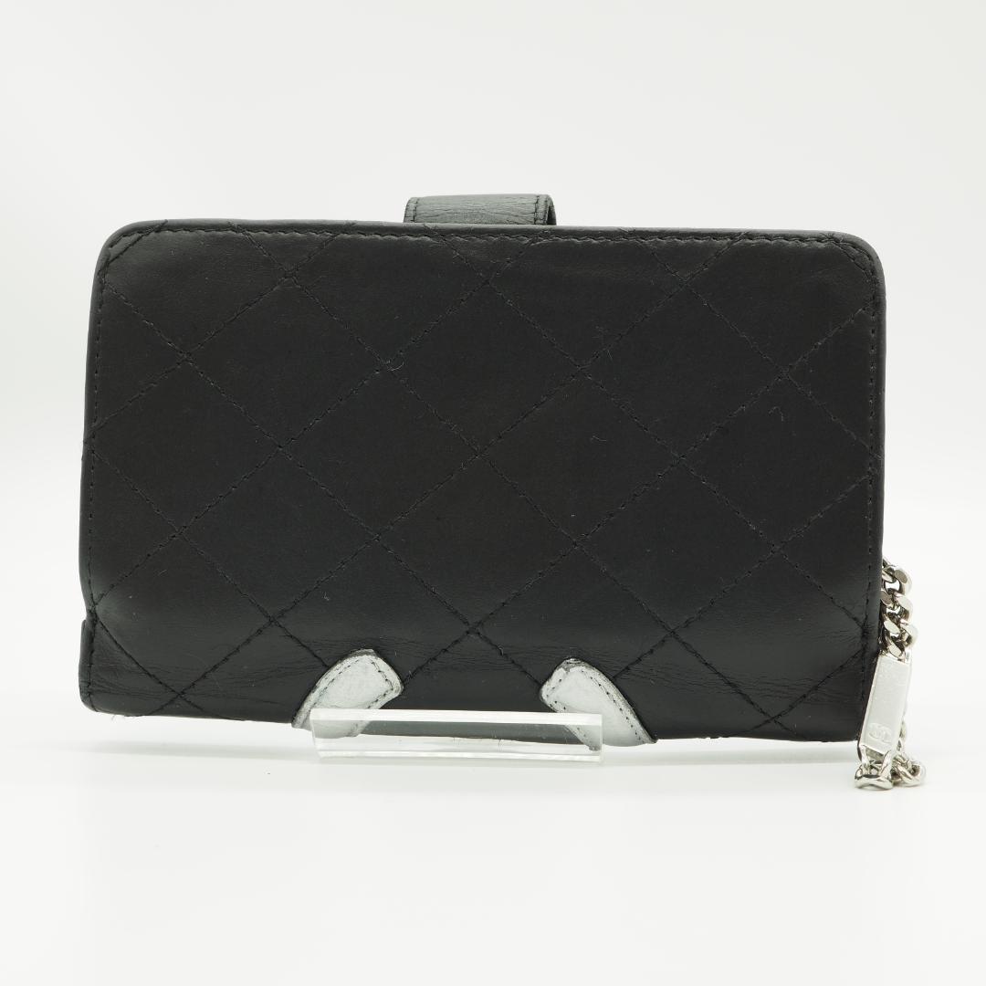 CHANEL シャネル カンボンライン ミドル 2つ折り財布 黒×シルバー