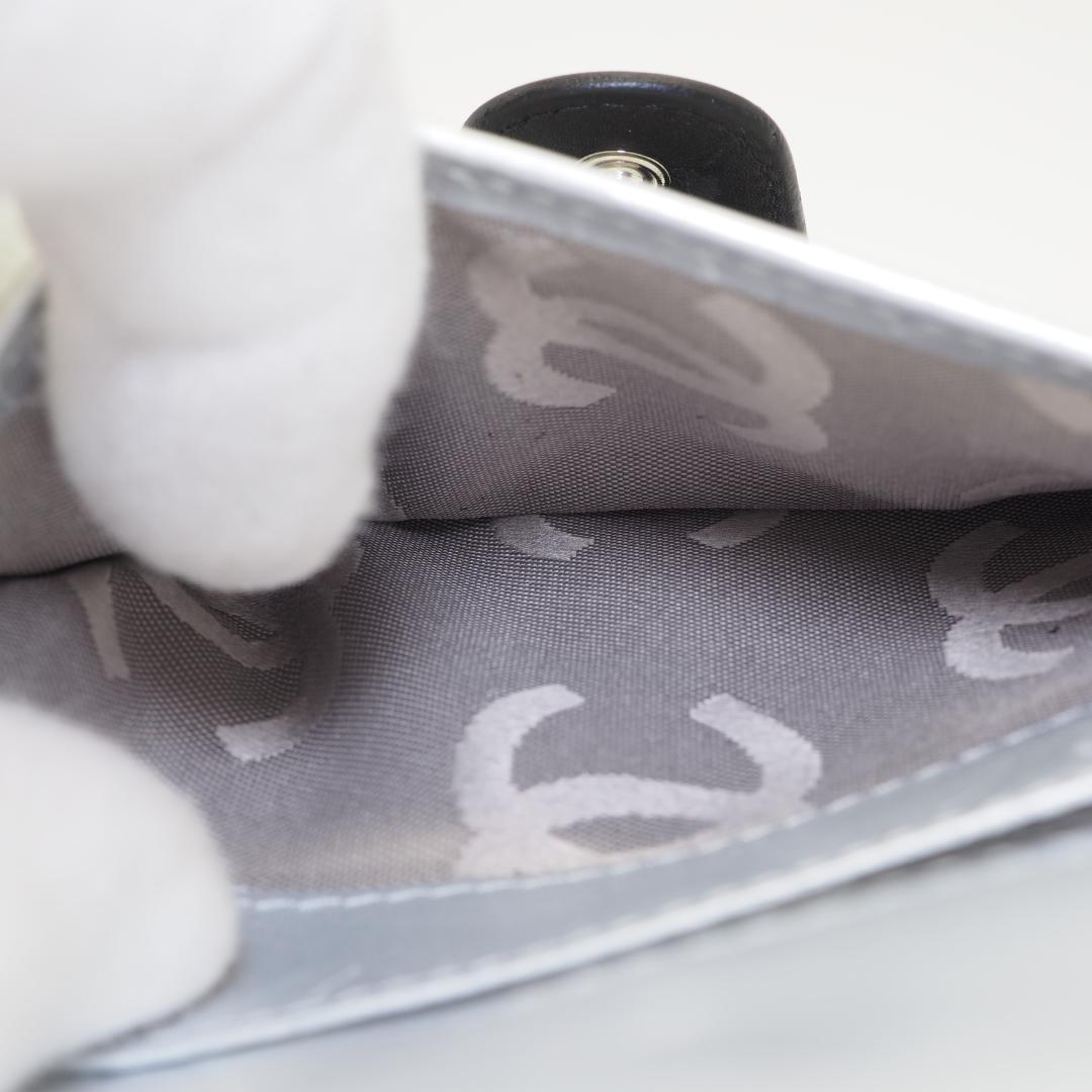 CHANEL シャネル カンボンライン ミドル 2つ折り財布 黒×シルバー