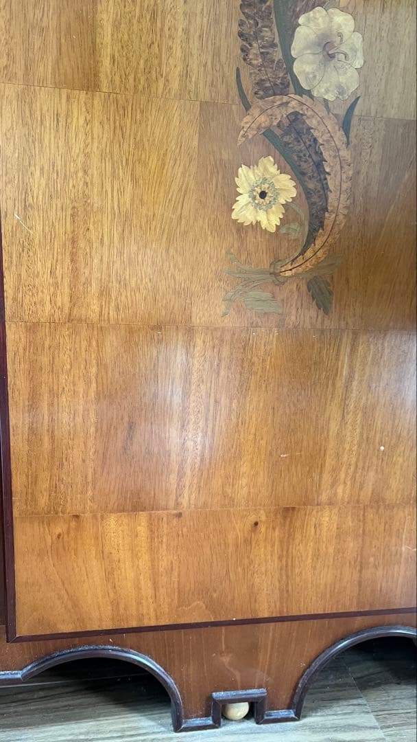 アンティーク 花象嵌 キャビネット タンス 木製
