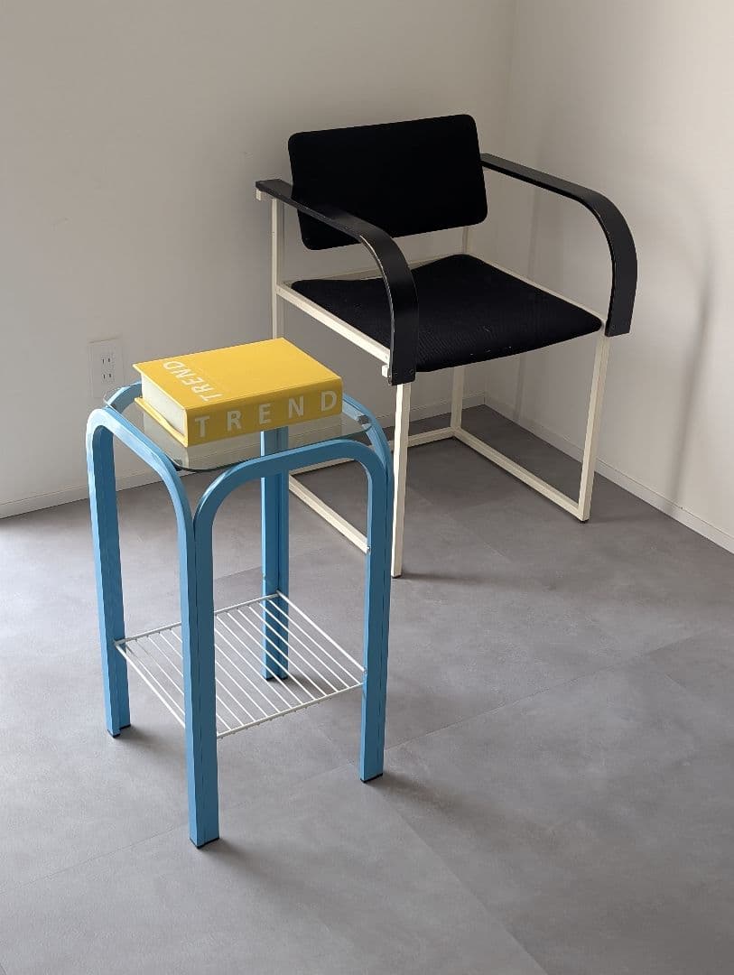 80's-90's レトロ スチールフレーム ガラステーブル ファンシー モダン