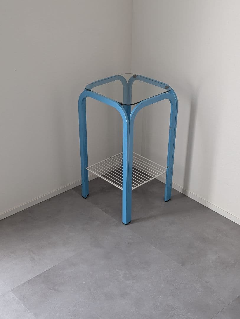 80's-90's レトロ スチールフレーム ガラステーブル ファンシー モダン