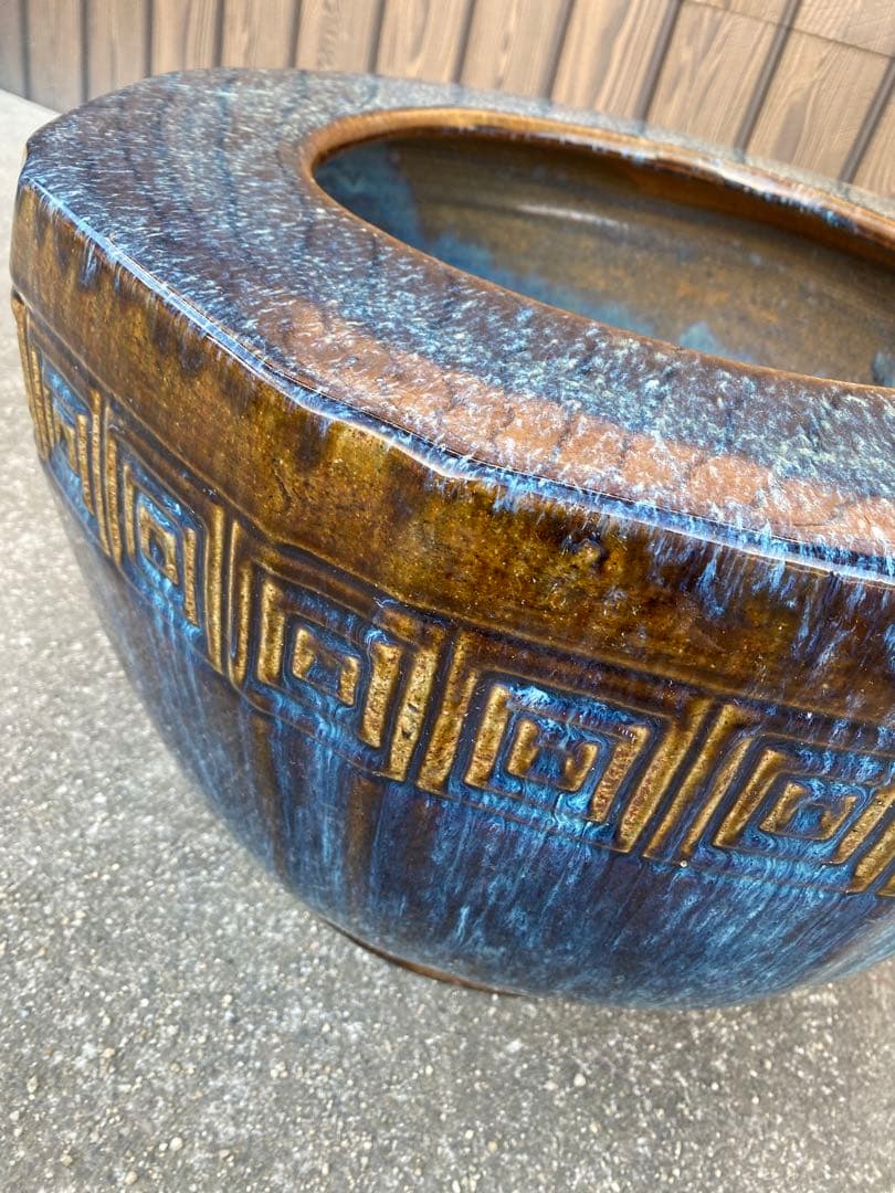 八角形　火鉢　金魚鉢　メダカ鉢　水鉢　　金魚鉢　睡蓮鉢　骨董　青茶