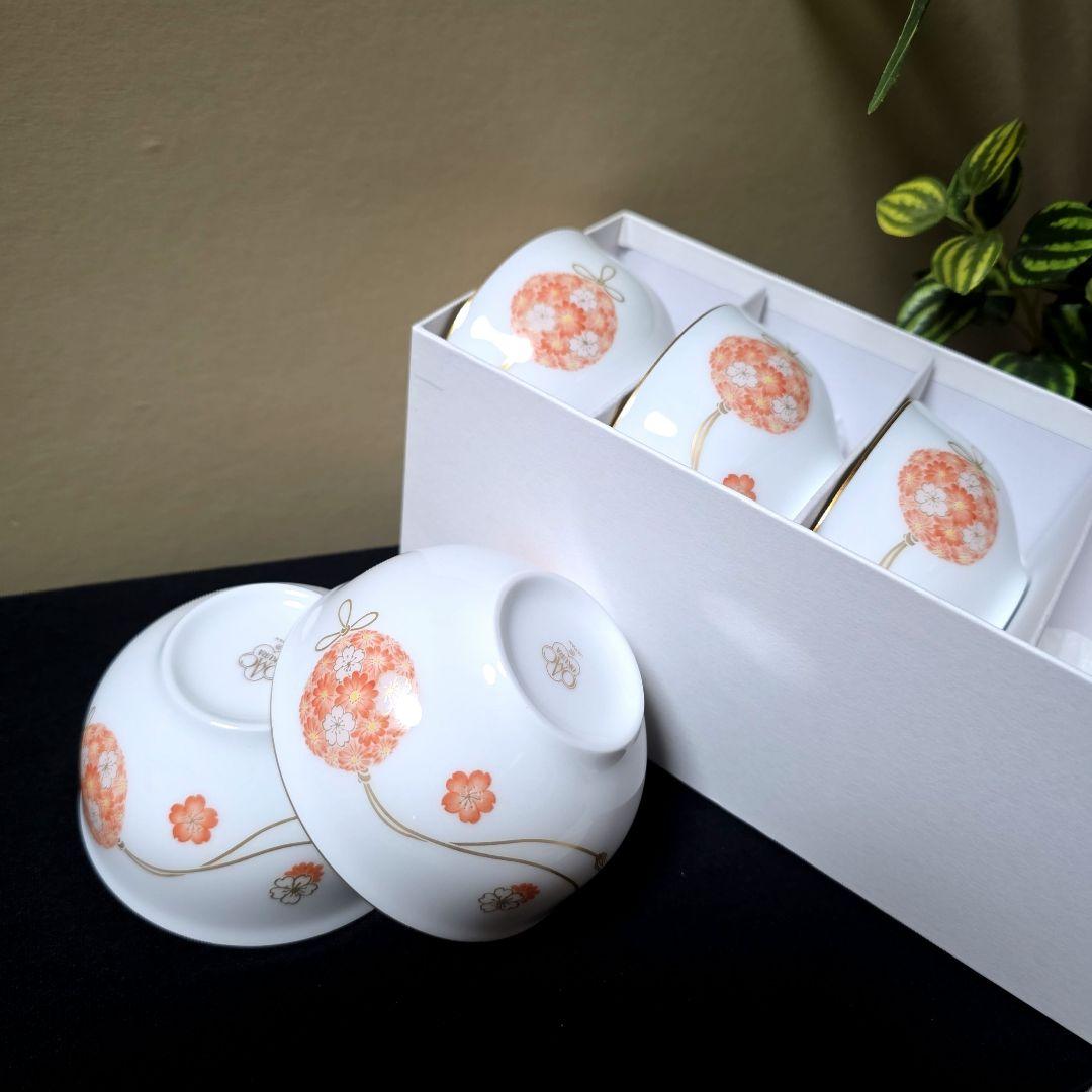 ふじむらさき 大倉陶園　花毬　湯呑揃　5客