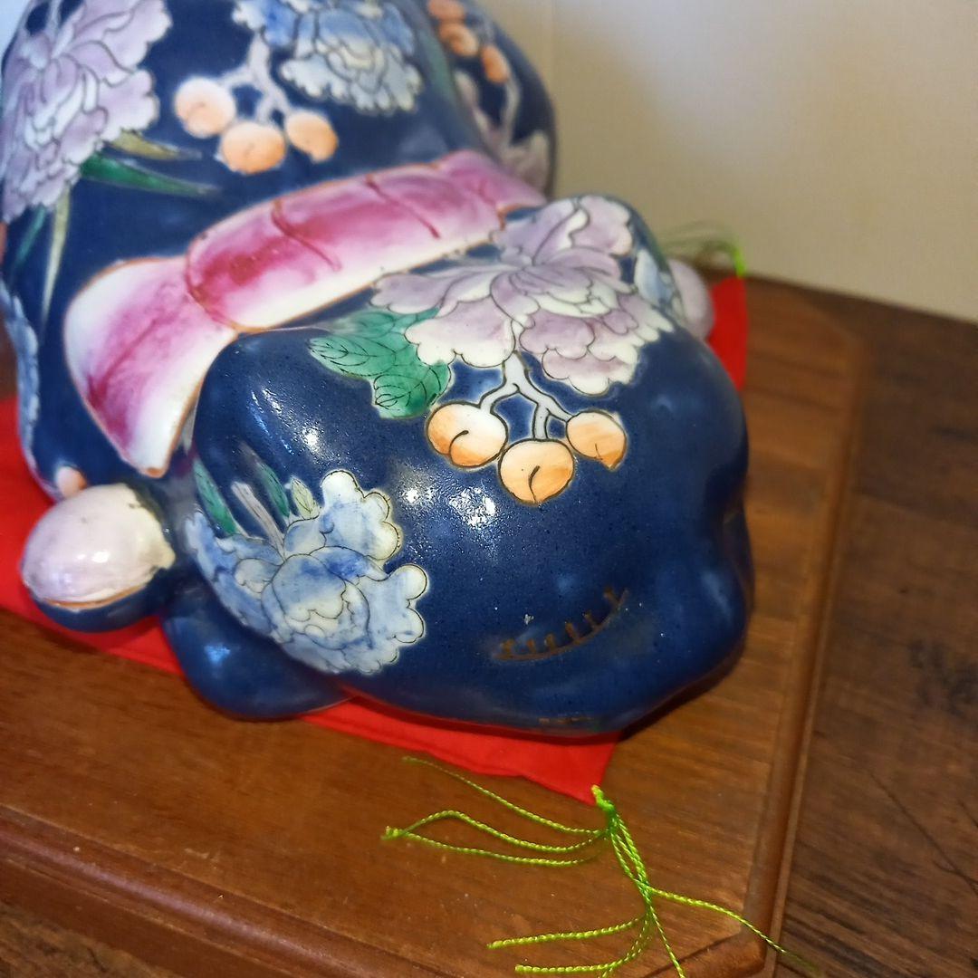 眠り猫　陶器　花　日本 vintage ceramic cat object