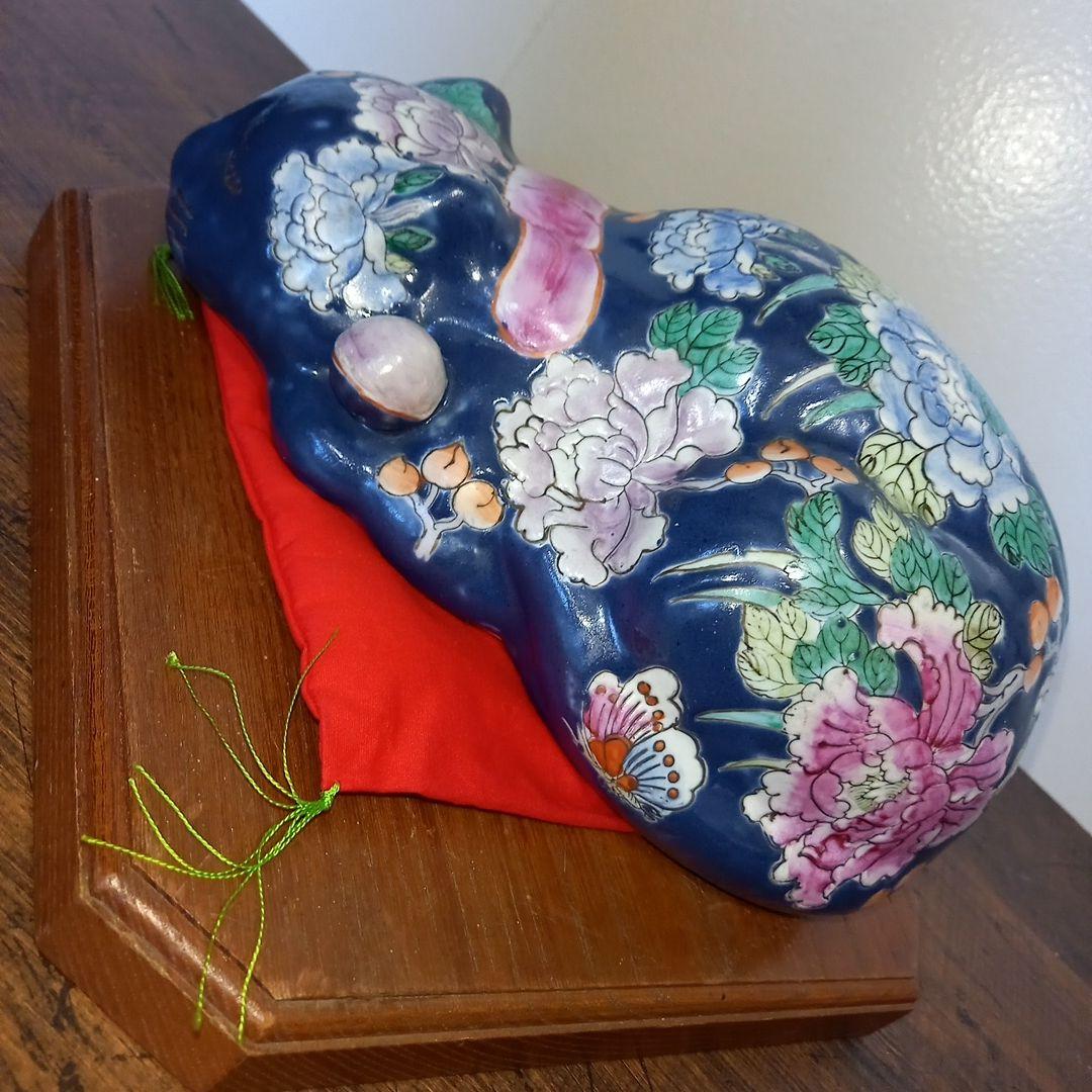 眠り猫　陶器　花　日本 vintage ceramic cat object