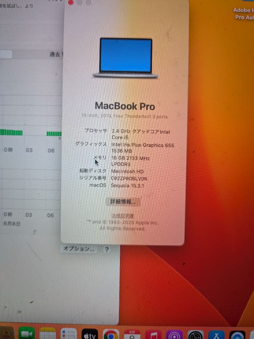 MacBook本体 MacBook Pro 2019 2.4GHz Core i5 16GB RAM