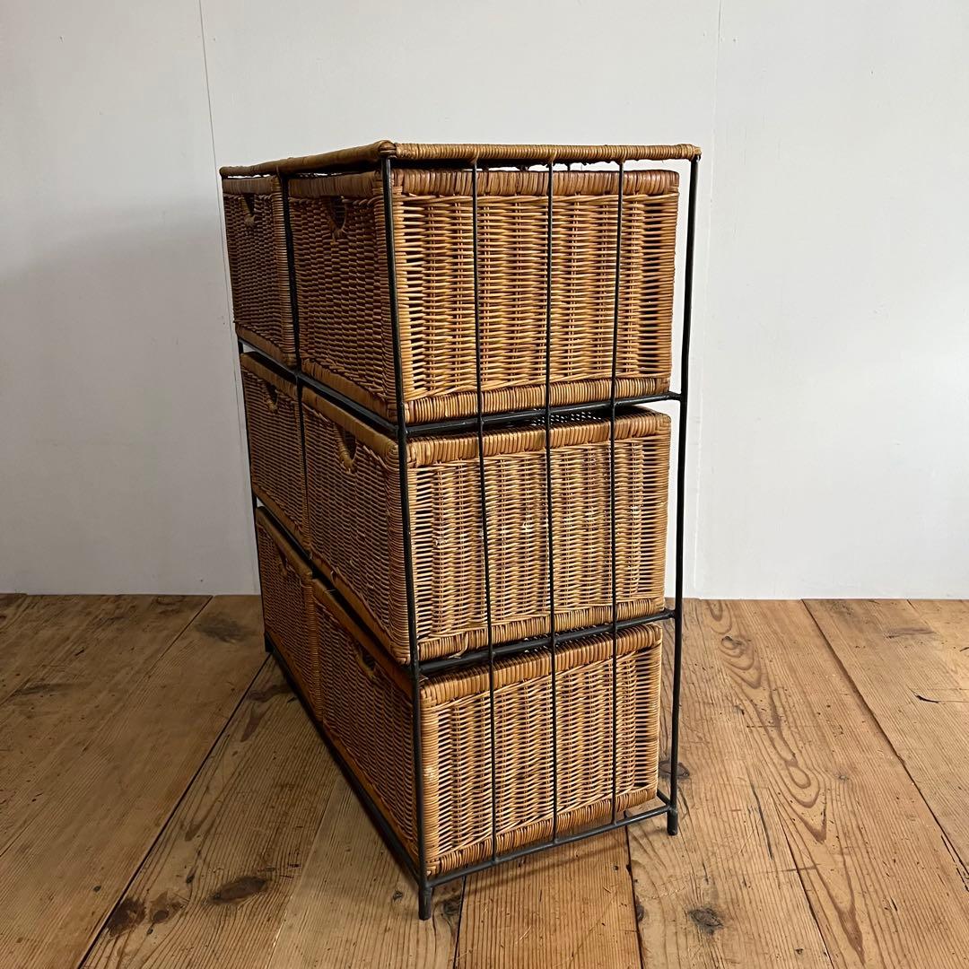 ラタン ランドリー チェスト 棚 アイアンフレーム