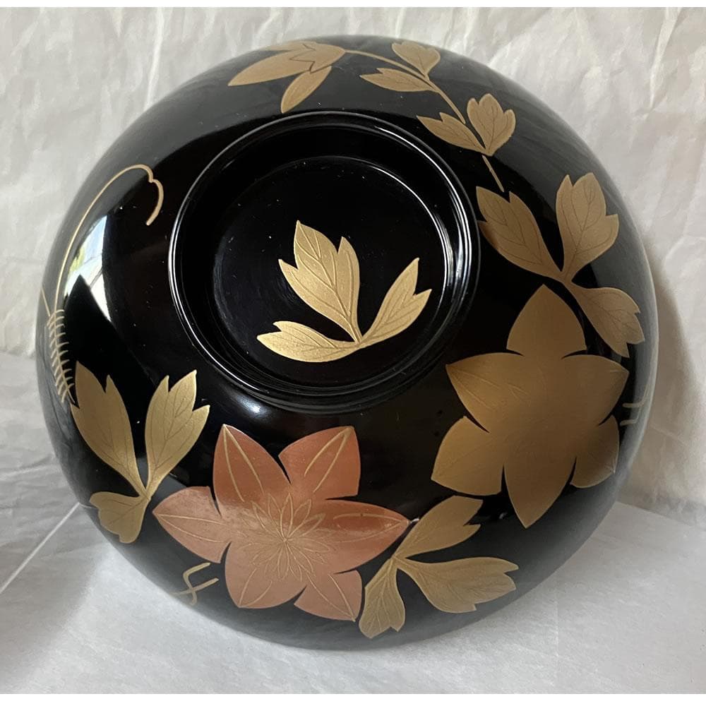 F1403 輪島塗 鉄仙蒔絵 吸物椀 五客 共箱 木製 漆器 懐石道具