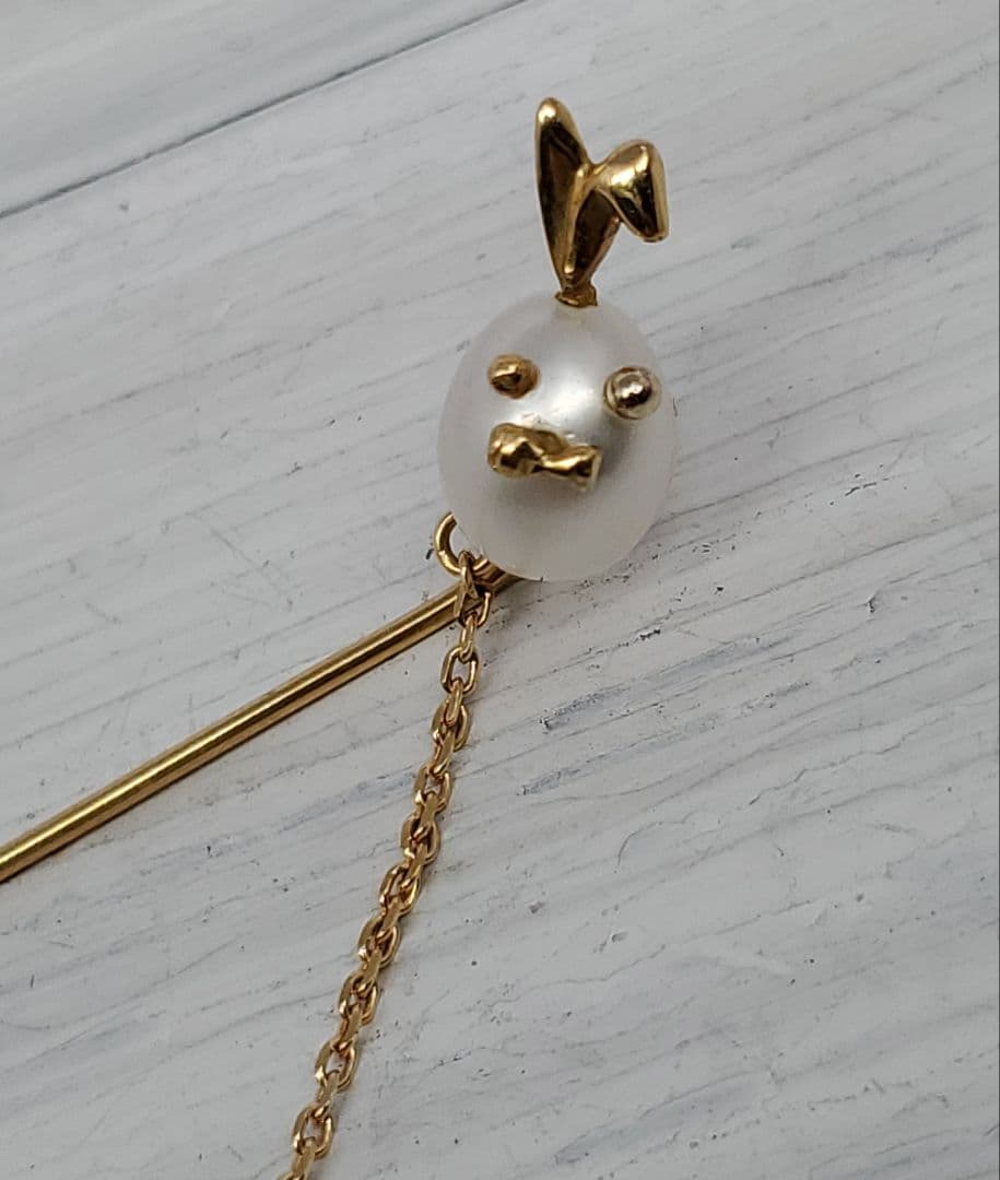 管185 K18 パール　ルビー　ブローチ　タイピン　3.1g