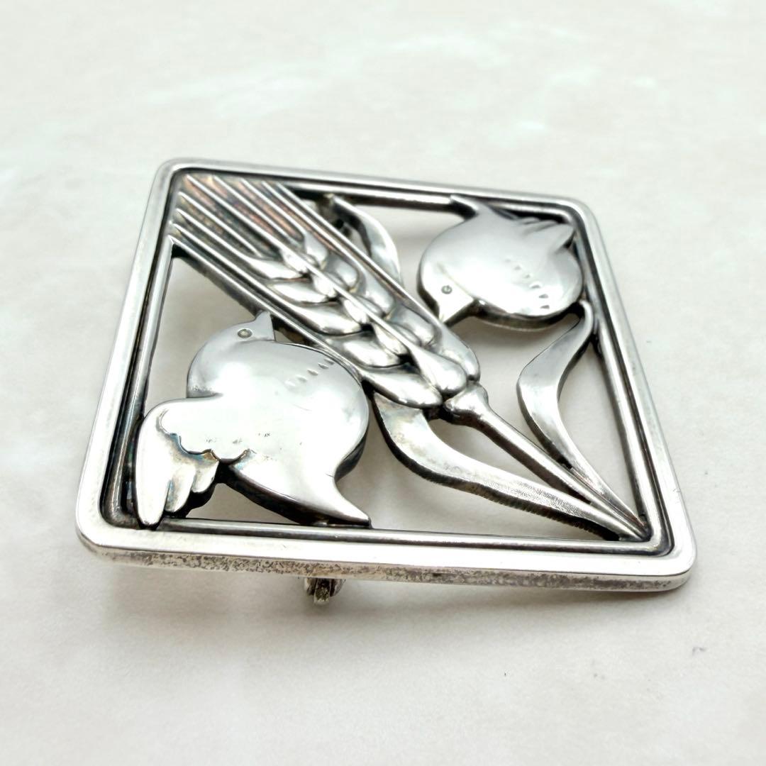 良品　ジョージジェンセン　ブローチ　小鳥と麦　鳥　麦　silver925 銀