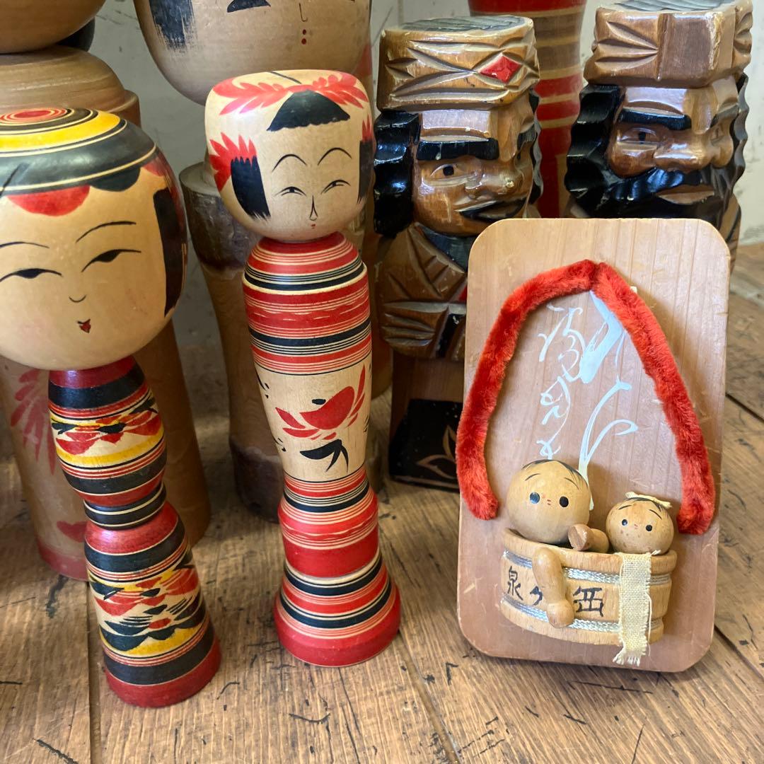 昭和レトロ 木製 こけし 小芥子 温泉こけし 17体セット まとめ売り 日本人形