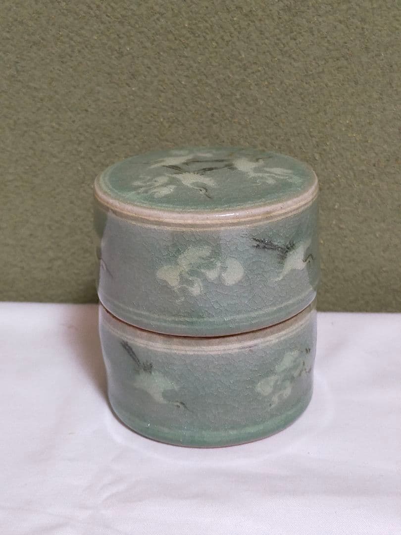 韓国 人間文化財(人間国宝) 柳海剛 青磁象嵌茶入