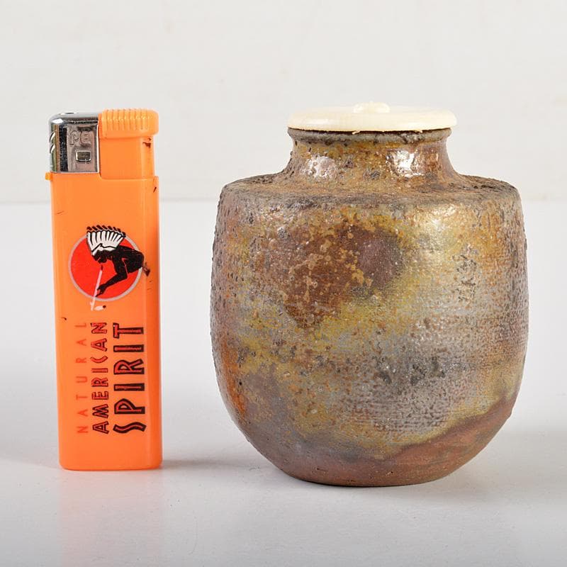 備前焼　金重利陶苑　金重利右衛門　陶弘造　茶入　仕覆付　共箱　V　6595