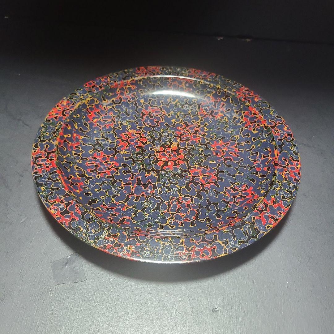 津軽塗　唐塗　菓子器　青緑　紋紗塗　螺鈿細工　茶托　コースター　4組　木製