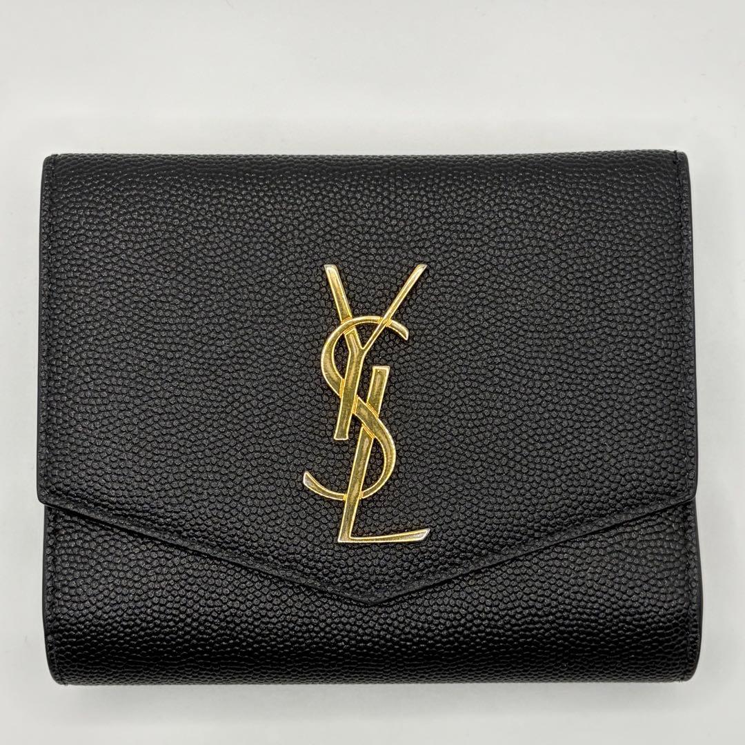 【正規品】サンローラン YSL 三つ折り財布 黒 レザー ゴールド金具 付属品付