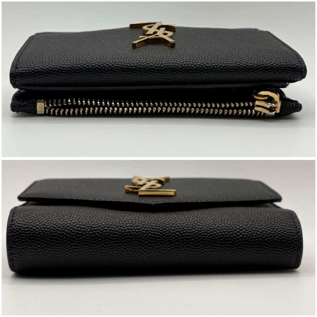 【正規品】サンローラン YSL 三つ折り財布 黒 レザー ゴールド金具 付属品付