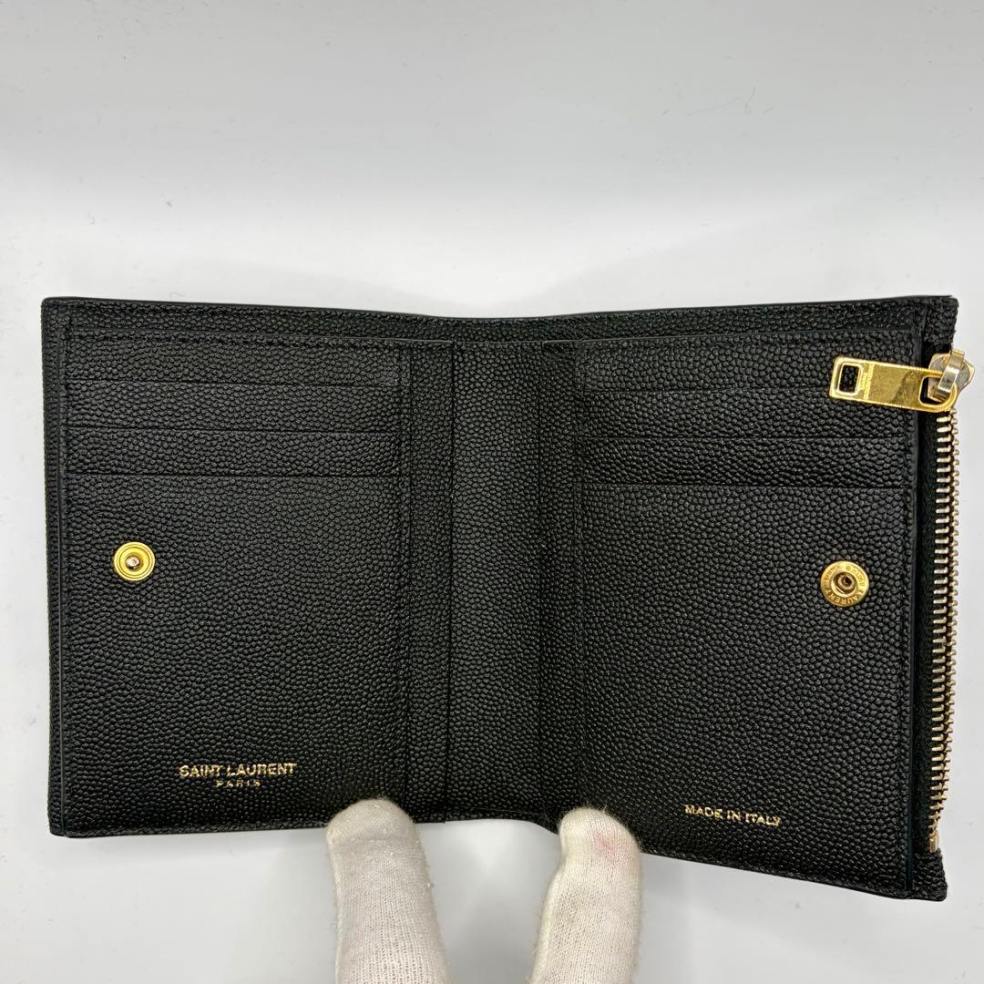 【正規品】サンローラン YSL 三つ折り財布 黒 レザー ゴールド金具 付属品付