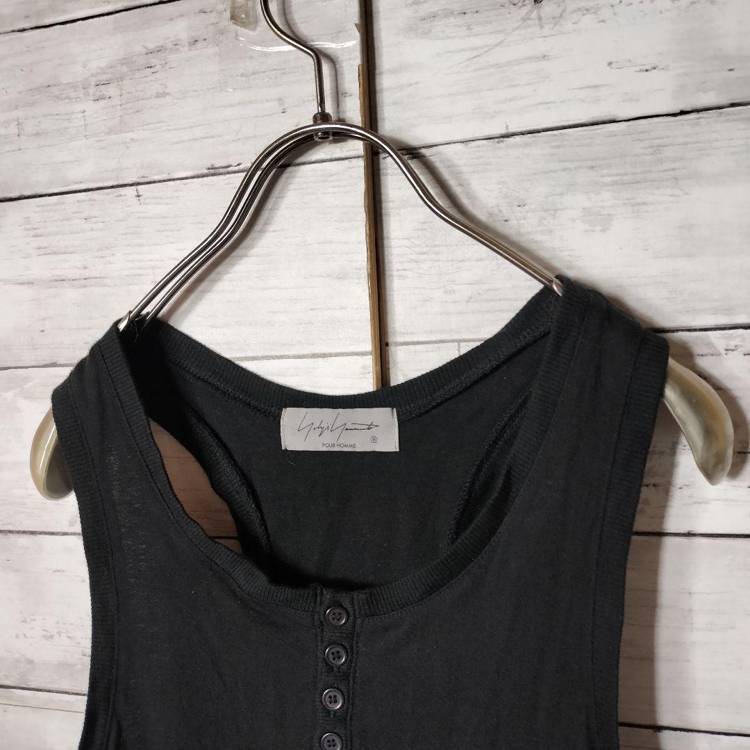 ヨウジヤマモトプールオム ヘンリーネックタンクトップ ノースリーブカットソー 綿