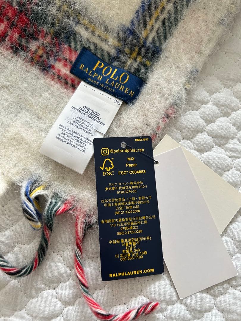 POLO RALPH LAURENロゴ フリンジ ウールブレンド スカーフ