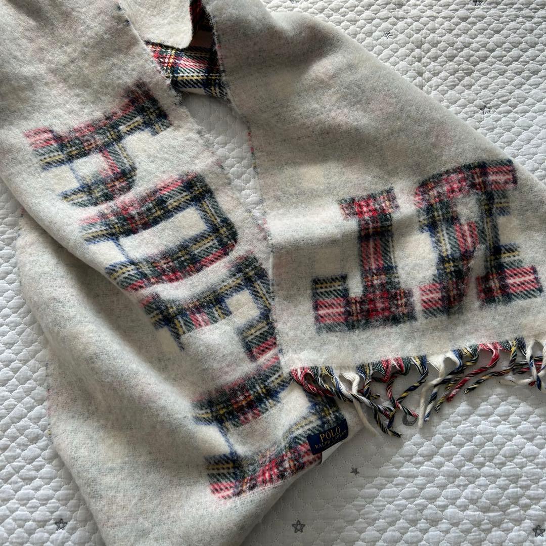 POLO RALPH LAURENロゴ フリンジ ウールブレンド スカーフ