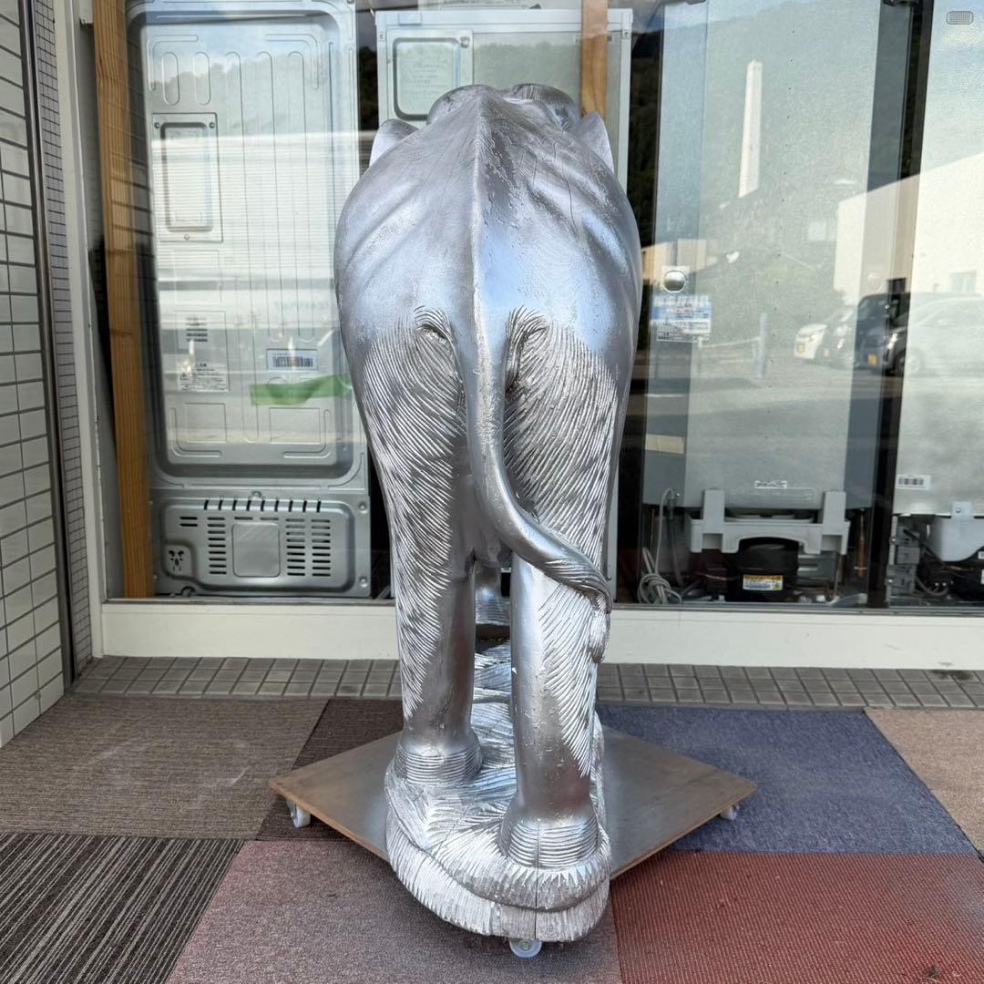 【特大サイズ‼️】木彫り 象の置き物 置物 インテリア オブジェ シルバーカラー