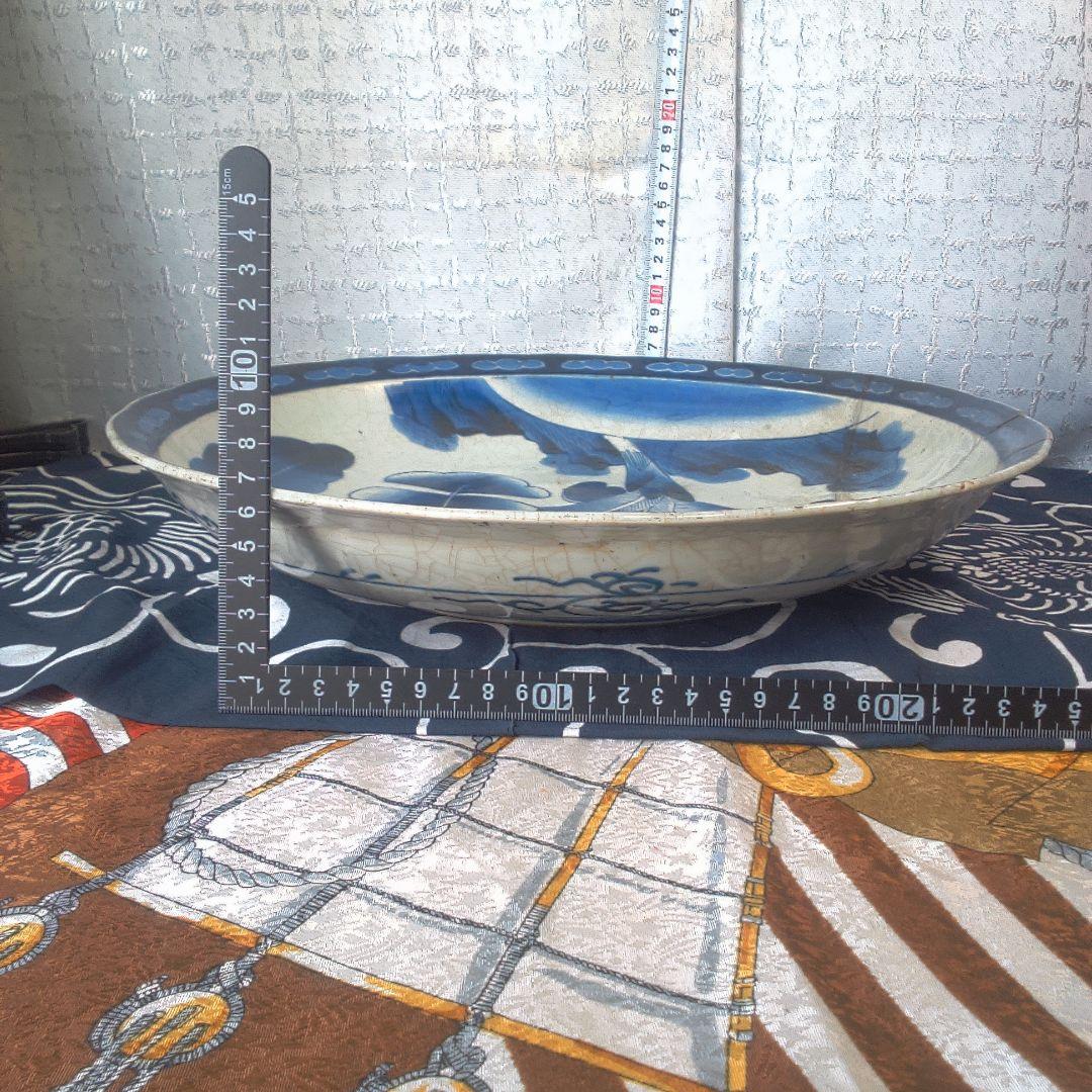 骨董６青い花柄の陶磁器平皿