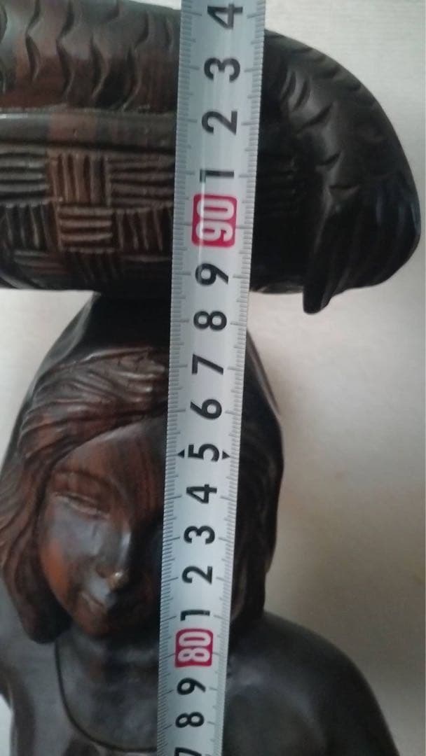 木彫り 女性像 94cm 黒檀 置物 バリ島 美人像 アンティーク 彫刻 工芸品