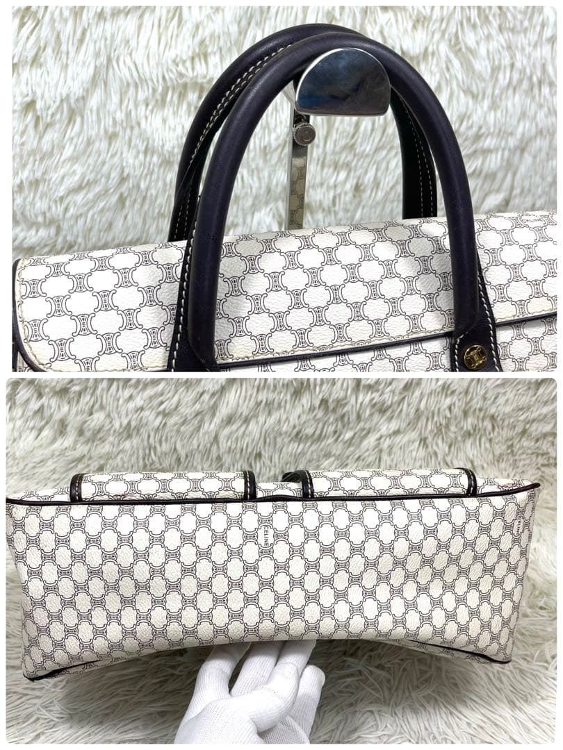 希少品‼️CELINE セリーヌ　ハンドバッグ　白マカダム柄　ロゴ金具　PVC