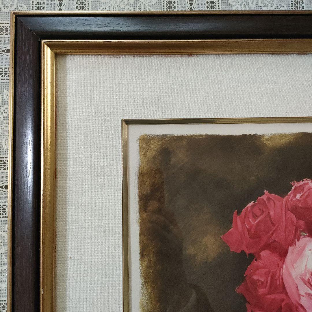 斎藤三郎　大判リトグラフ『薔薇』直筆サイン入、ウコン布&共箱付