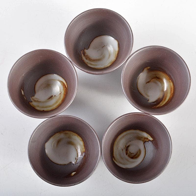 煎茶道具　萬古焼　春峰造　花文　玉露揃　小さな茶器揃　共箱　M　R5313