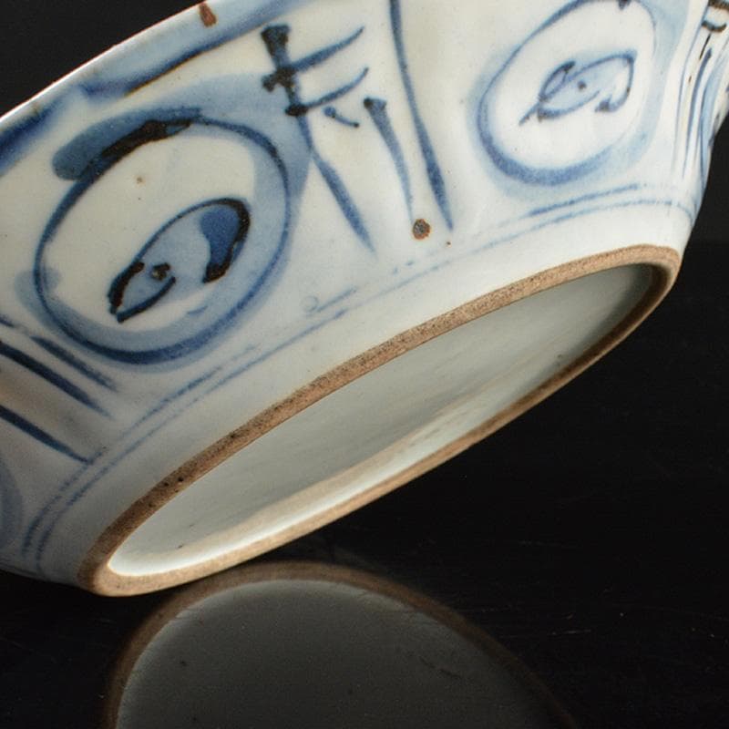 中国　青花　魚藻文　神獣文　鉢　皿　一對　M　R6200