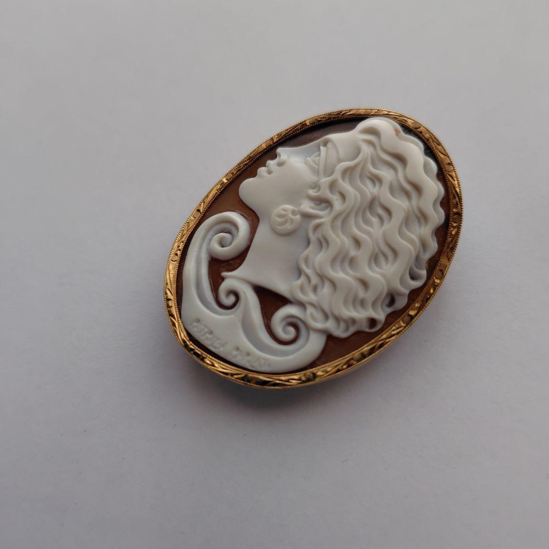 K18枠　カメオ　パトリシア　 ブローチ 女性の横顔