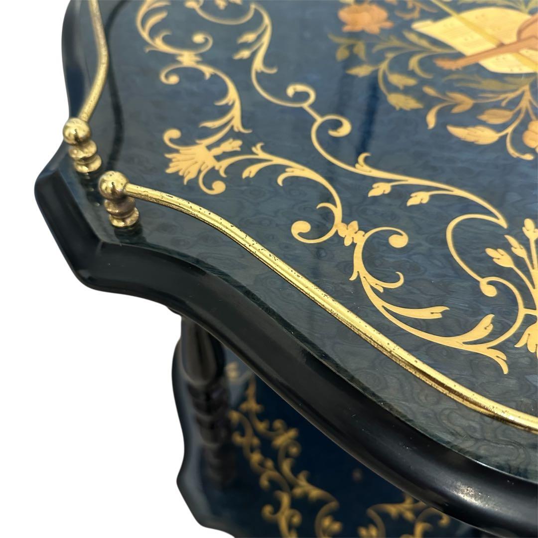 イタリア製DOMANI ドマン　キャスター　象嵌ワゴン　ブルー　キッチンワゴン②