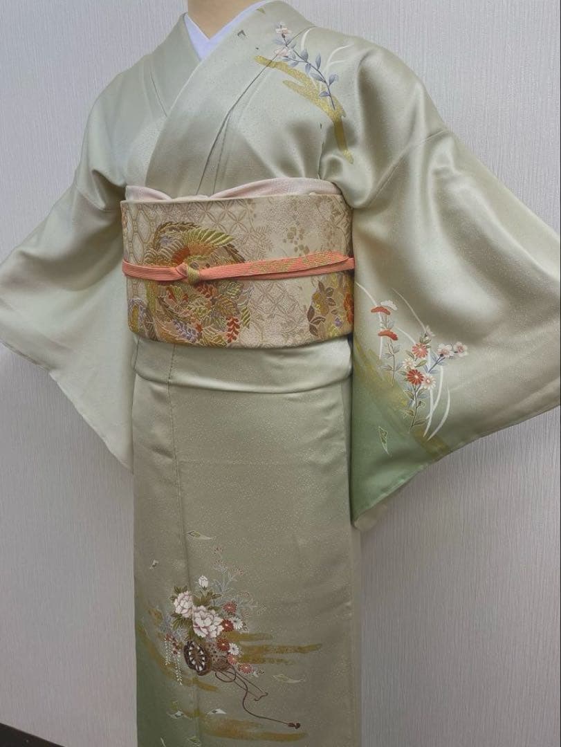 梅乃【148】正絹　訪問着　フルセット　七五三　お宮参り　結婚式　控えめ　淡い緑