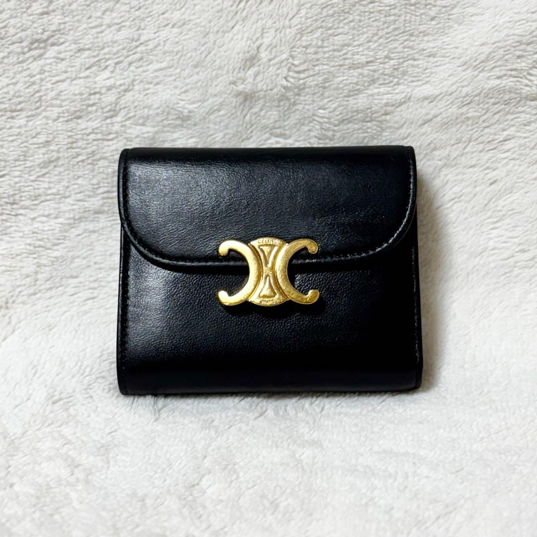 セリーヌ CELINE スモールフラップウォレット　カーフスキン　ブラック