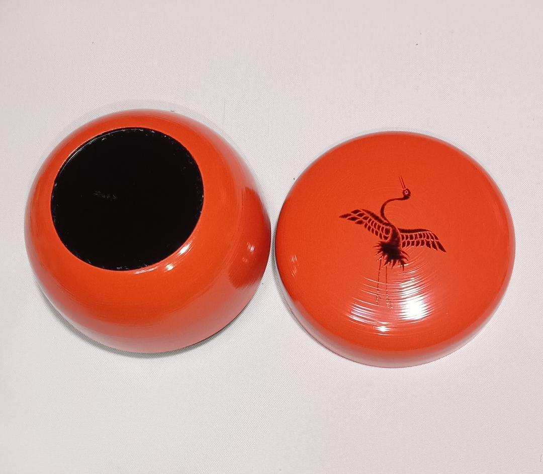 茶道具　加賀蒔絵師後藤元幸作　朱漆塗鶴蒔絵平棗　裏千家鵬雲斎宗匠花押入　美品！！