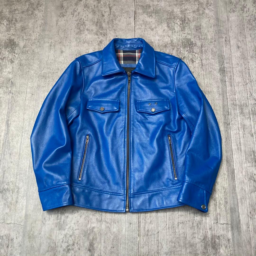 FORTIME レザージャケット　シングルライダース　青　 Lサイズ
