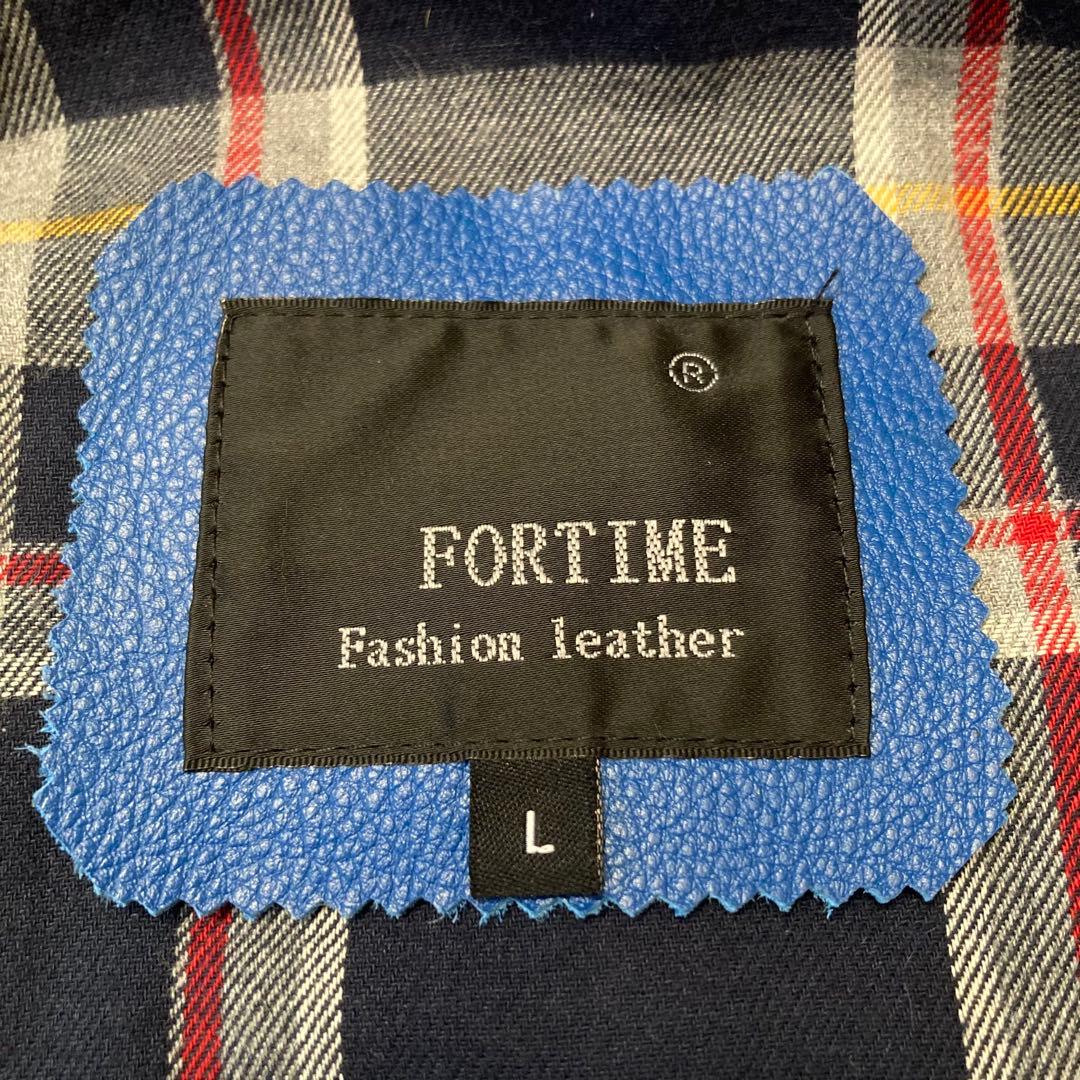 FORTIME レザージャケット　シングルライダース　青　 Lサイズ