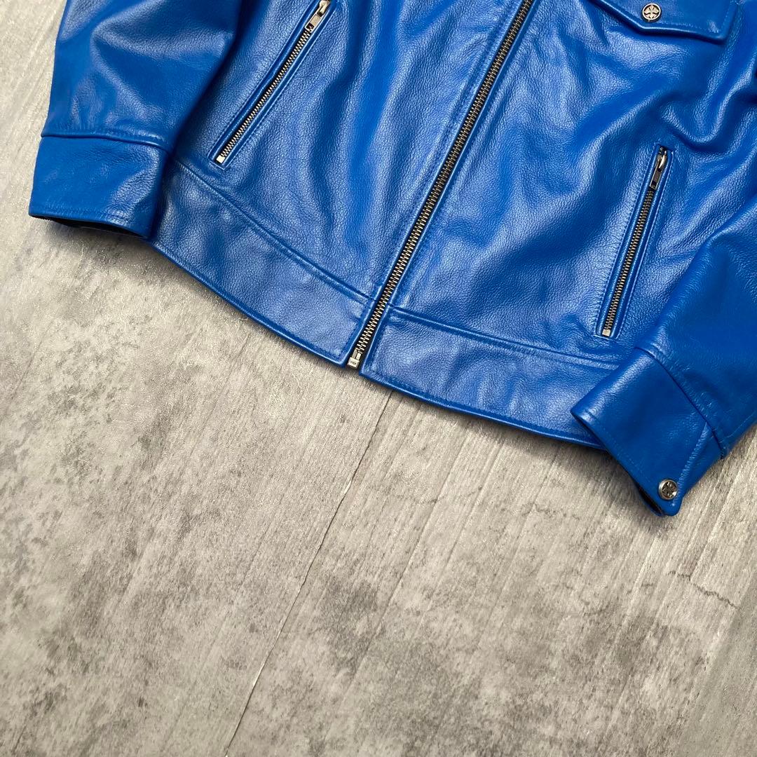 FORTIME レザージャケット　シングルライダース　青　 Lサイズ