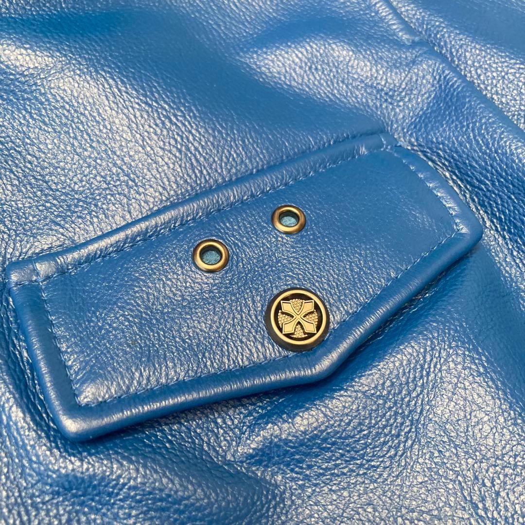 FORTIME レザージャケット　シングルライダース　青　 Lサイズ