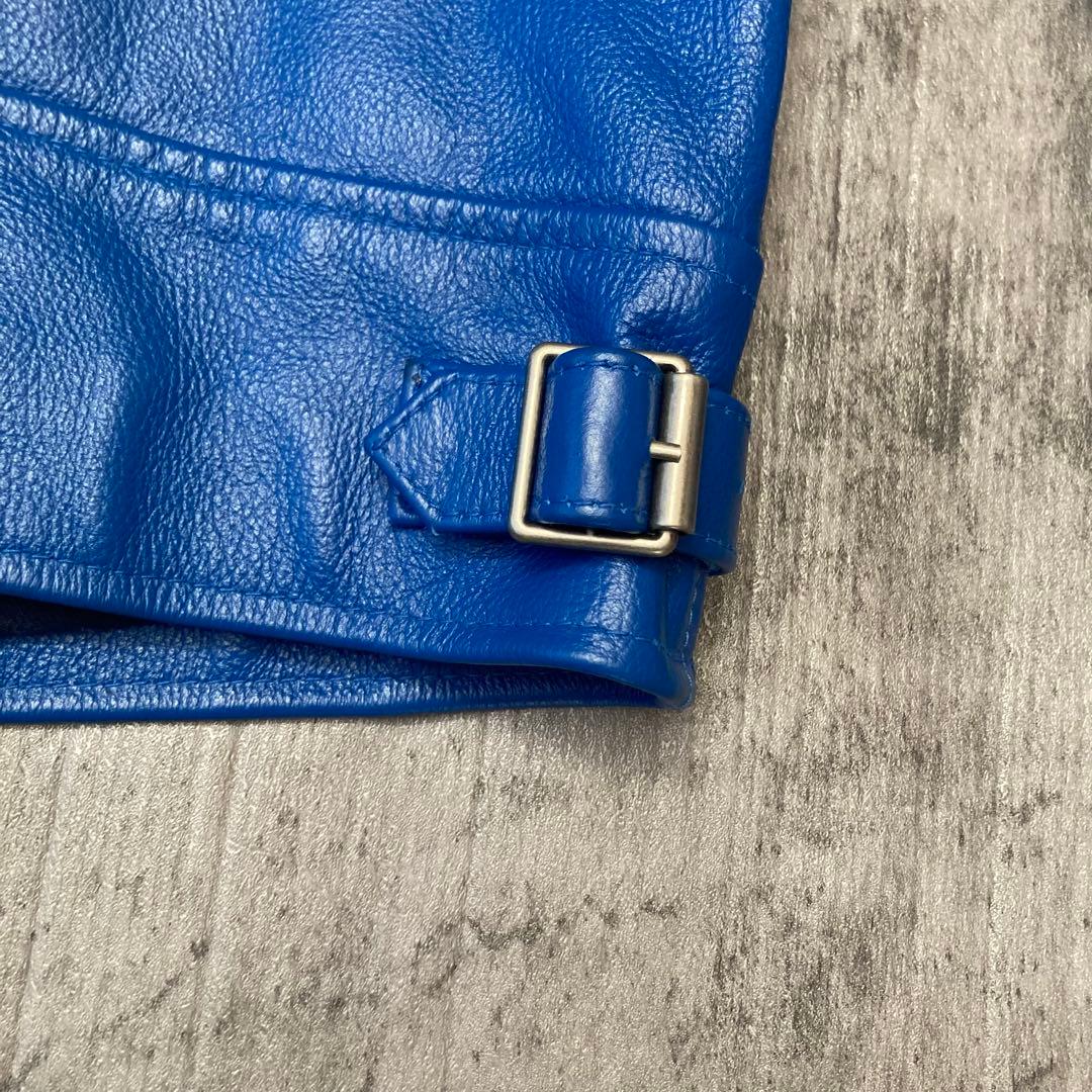 FORTIME レザージャケット　シングルライダース　青　 Lサイズ