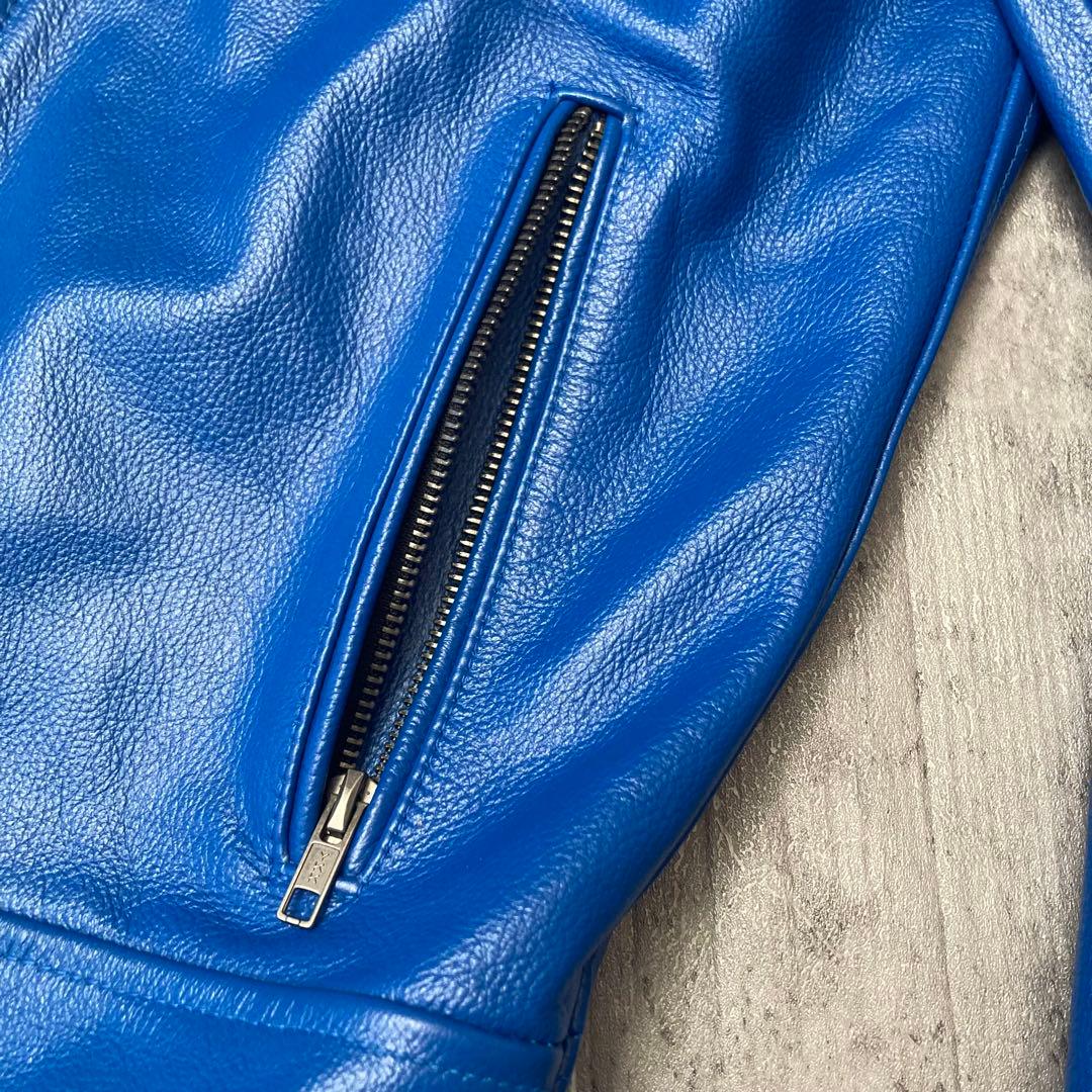 FORTIME レザージャケット　シングルライダース　青　 Lサイズ