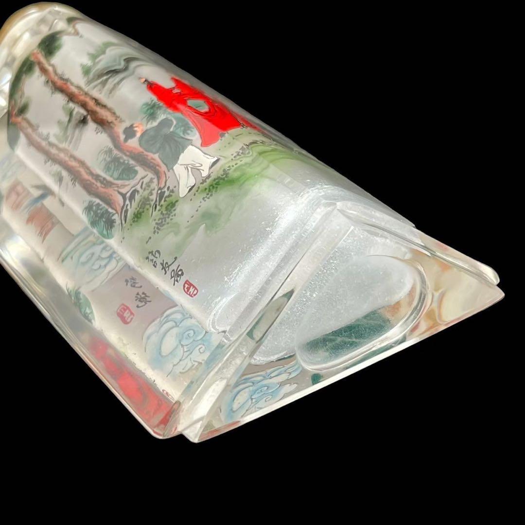 中国内画 山東内畫 内側ペイント タバコ瓶 女性 男性 雲 葉 鳥 木 中国製