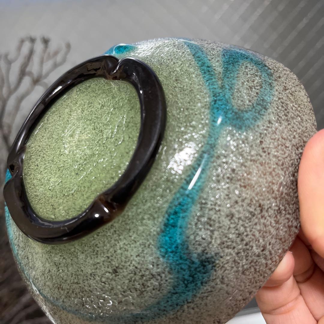 骨董　琉球ガラス　工芸ガラス　現代の名工　稲嶺盛吉　３色泡ガラス　小鉢