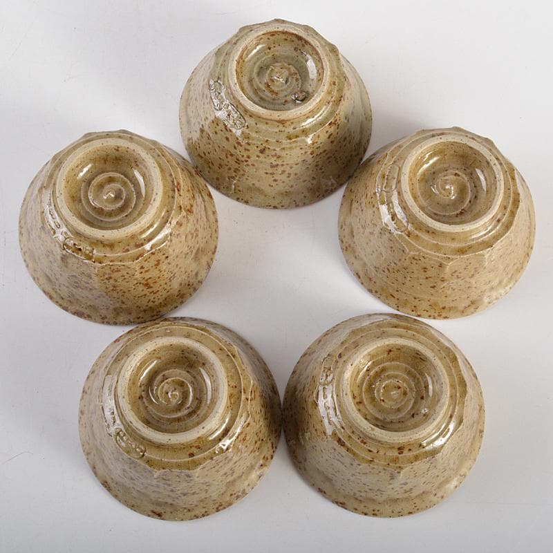 煎茶道具　明石焼　舞子焼　玉露煎茶碗　五客　在銘　時代箱付　V　R6980